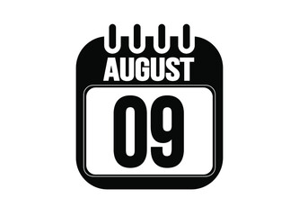 August 9. Day 9 of august. Black and white calendar vector. Template for the days of august.