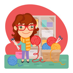 Cartoon Knitter Woman