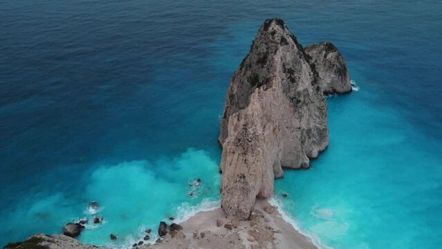 Zakynthos Greece Keri rock island. Sunset,sunrise. Mizithres limestone formation in sea. Greece, Europe, ionian sea.