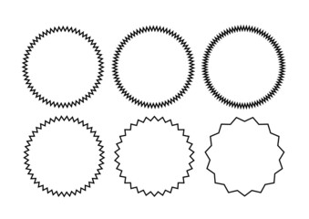 Abstract circle frames, sunburst or starburst borders, line art style illustration