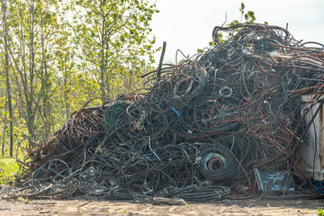 Fototapeta na wymiar Processing industry, a pile of old scrap metal, ready for recycling. Scrap metal recycling. 
