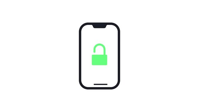 Animated linear phone mockup with lock and unlock mode on screen. Protect and phone security animaton.
