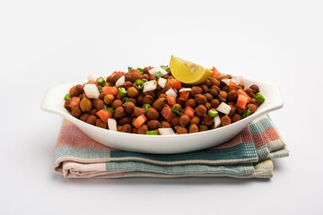 Indian Street Breakfast Chana Chaat Also Know as Chana Masala, Chola Chana Chaat