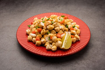 Indian Street Breakfast Chana Chaat Also Know as Chana Masala, Chola Chana Chaat