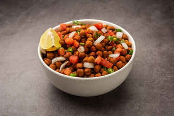 Indian Street Breakfast Chana Chaat Also Know as Chana Masala, Chola Chana Chaat