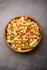 Indian Street Breakfast Chana Chaat Also Know as Chana Masala, Chola Chana Chaat