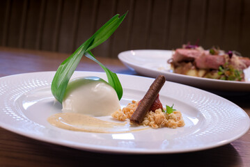 Vanilla ice-cream with biscuit - fine dine dessert