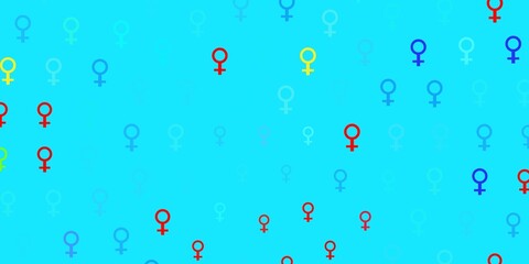 Light Blue, Red vector texture with women rights symbols.