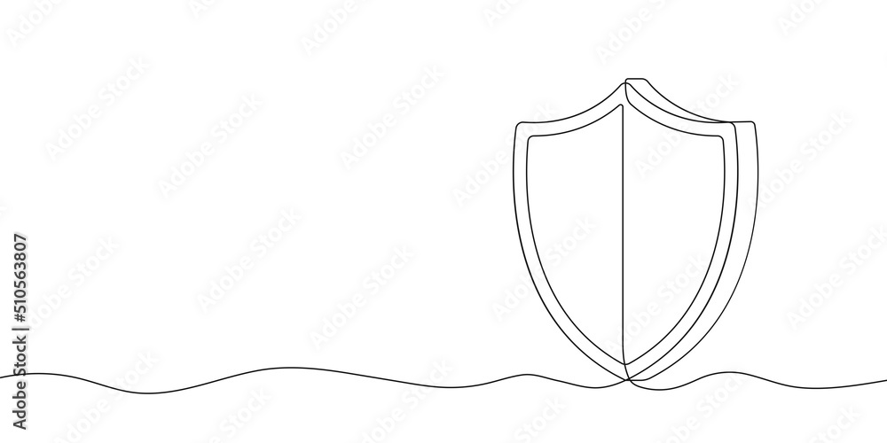 Poster Shield of one continuous line drawn. Security shield drawn in one line. Safety and protection concept. Vector illustration.