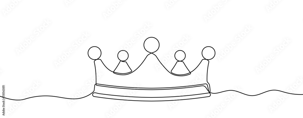 Poster crown of one continuous line drawn. crown - symbol of king and majesty drawn in one line. vector ill