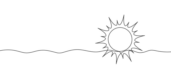 One continuous line illustration of sun with rays. Sun and sunlights drawn in one line. Vector illustration. - obrazy, fototapety, plakaty