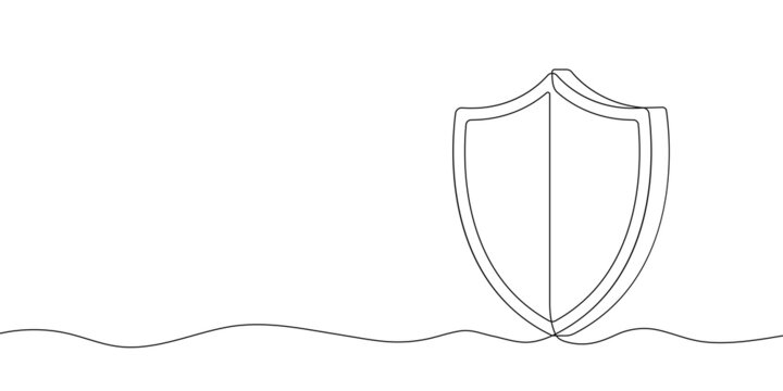 Shield of one continuous line drawn. Security shield drawn in one line. Safety and protection concept. Vector illustration.