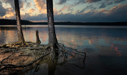 Setting sun over Jordan Lake