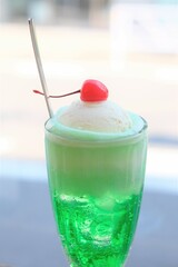 melon soda float with cherry