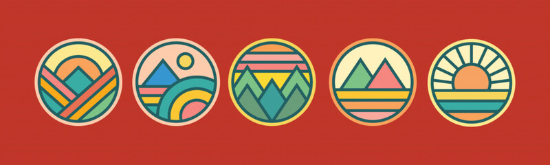 nature logo badge illustration sun beach mountain