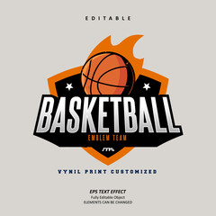 Authentic basketball logo emblem customize team name or club printable text effect editable premium vector