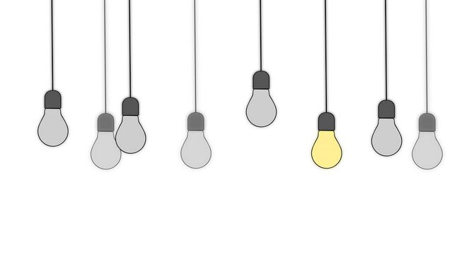 Multiple Hanging Lamp Ideas Bulb Ideas Bright Business Idea Concept Vector Bulb Light Education Icon Bright Idea Big Lamp Electric Enery Fun FAQ Shiny Light Bulb Brain Signs. 4K video illustration.