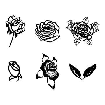 Editable set of six vector roses clipart on the white background. EPS10.