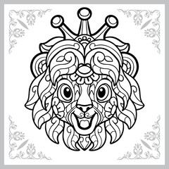 cute lion head cartoon zentangle arts. isolated on white background. Vector illustration