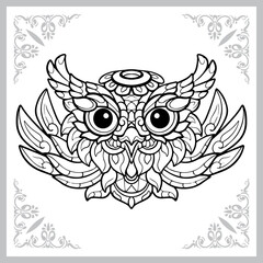 cute owl head cartoon zentangle arts. isolated on white background. Vector illustration