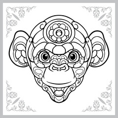 cute ape head cartoon zentangle arts. isolated on white background.