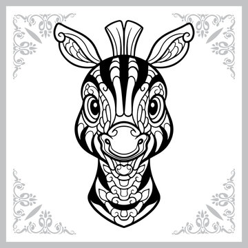 cute zebra head cartoon zentangle arts. isolated on white background. Vector illustration