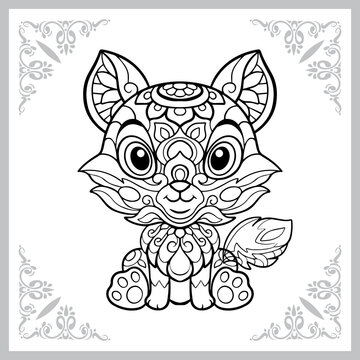 cute fox cartoon zentangle arts. isolated on white background.