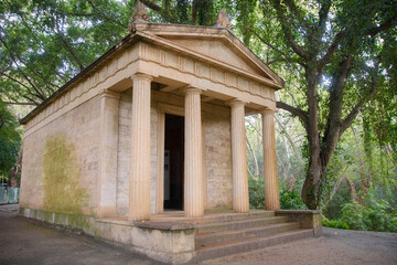 Temple in the beautiful historical botanical garden of the Conception of Malaga, Andalucia, Spain