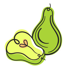 Vector illustration summer fruit green pear one line with abstract filling