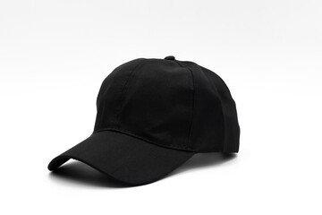 one black plain cap for men isolated on a white background, side view