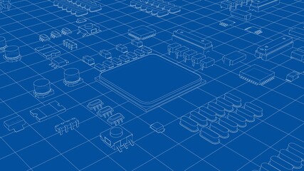 Electric circuit board, various chips. Vector