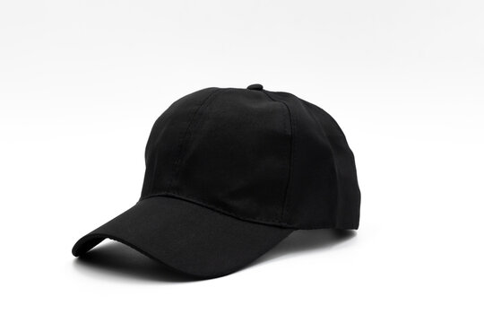 One Black Plain Cap For Men Isolated On A White Background, Side View