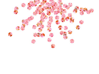 Blush pink beads confetti scatter vector composition. Birthday anniversary greeting card background. Bright lustering bead particles party glitter. Birthday celebration confetti.