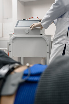 Closeup photo of spinal traction procedure in modern clinic