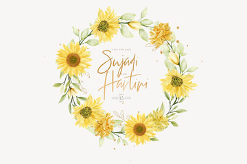 hand drawn sun flower summer floral background and wreath design