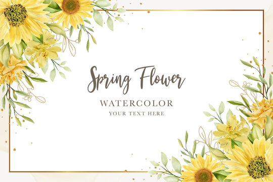 hand drawn sun flower summer floral background and wreath design