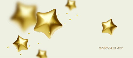 3D gold stars. Win, award and show design element.