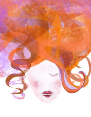 A girl with a red hair digital drawing on transparent background for designing and printing