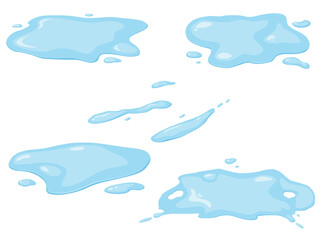 Water spill set. Blue water drop and water spill. 