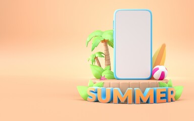 Smartphone with 3D Summer Concept. 3D render