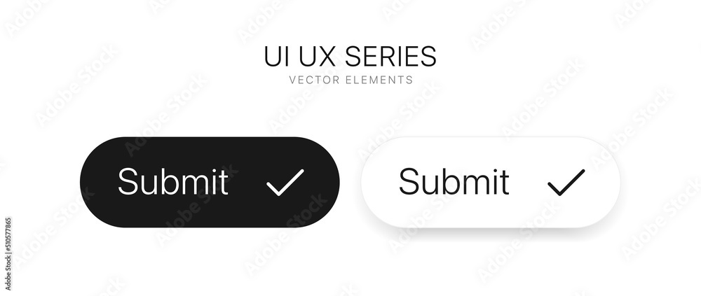 Poster Submit button for UI UX, mobile application, presentation. Hand click approve sign. True symbol. Simple flat design black white color. Isolate on white background.