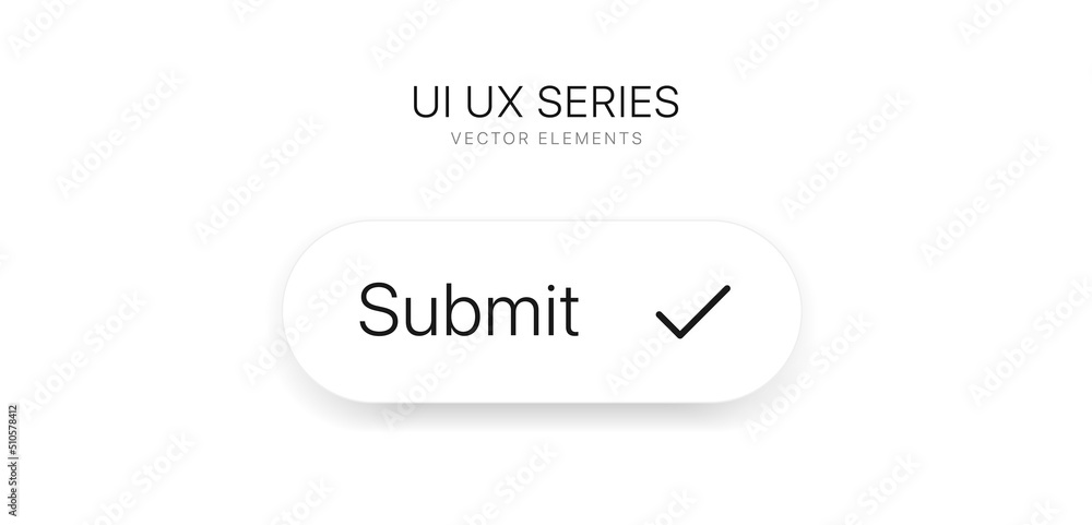 Poster Submit button for UI UX, mobile application, presentation. Hand click approve sign. True symbol. Simple flat design black white color. Isolate on white background.