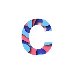 Colorful letter C in paper cut effect. 3D design. Vector illustration.