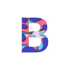 Colorful letter B in paper cut effect. 3D design. Vector illustration.