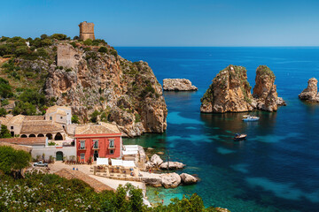 Scopello - one of the most beautiful places in Sicily, Italy. Visit card of the Mediterranean with...
