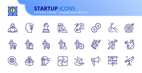 Simple set of outline icons about startup. Business concept.