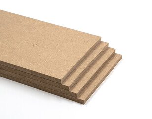 Four planks of raw mdf, placed as steps that descend from left to right.