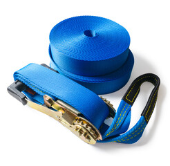 ratchet blue strap tie isolated on white