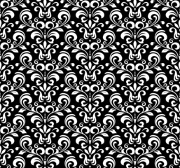 Floral pattern. Vintage wallpaper in the Baroque style. Seamless vector background. White and black ornament for fabric, wallpaper, packaging. Ornate Damask flower ornament