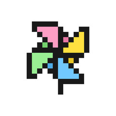 Pinwheel icon in pixel art design isolated on white background, windmill toy vector sign symbol